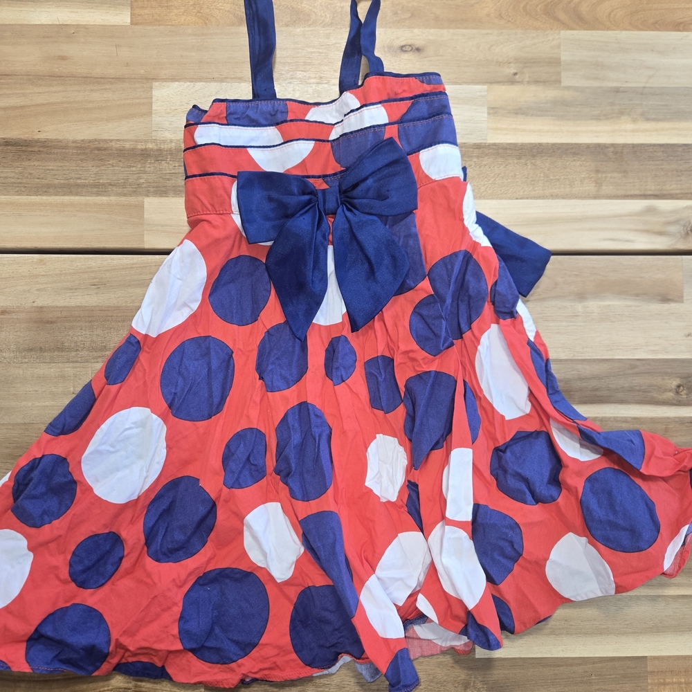 Polka Dot Kids Casual Dress - Red and Blue